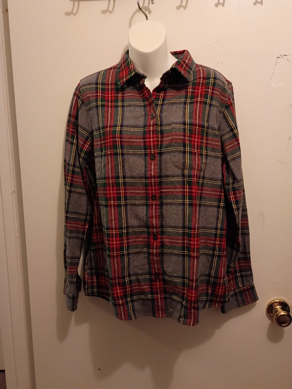 L.L. Bean Red and Gray Plaid Button-Down Shirt